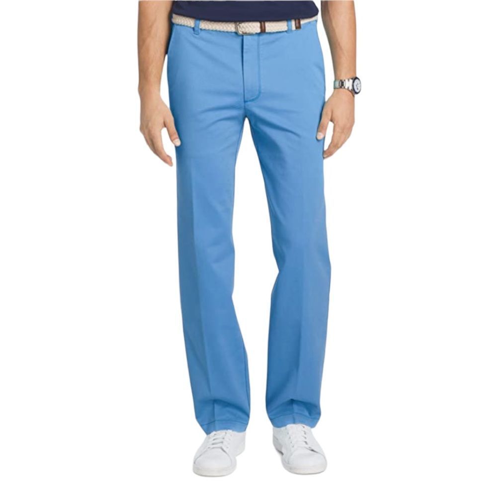 IZOD Performance Straight Fit Flat Front Chino Pant Blue Revival Size 38X32
